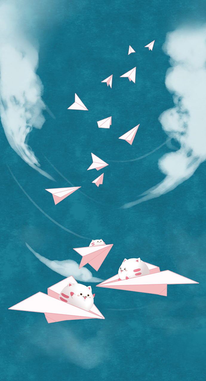 福小喵能骑着纸飞机在天上飞