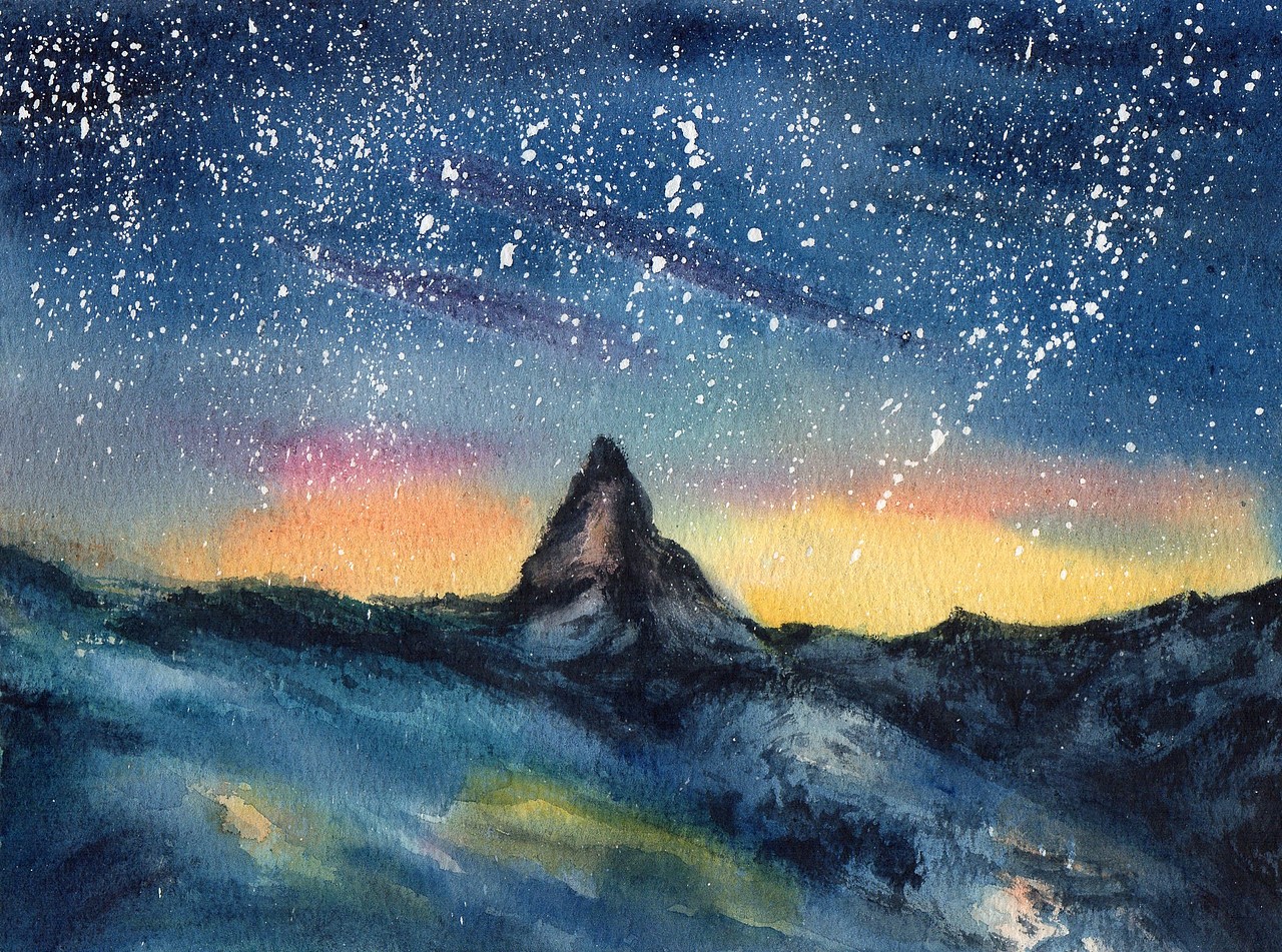 2017上半年年度总结1水彩星空夜与海浪