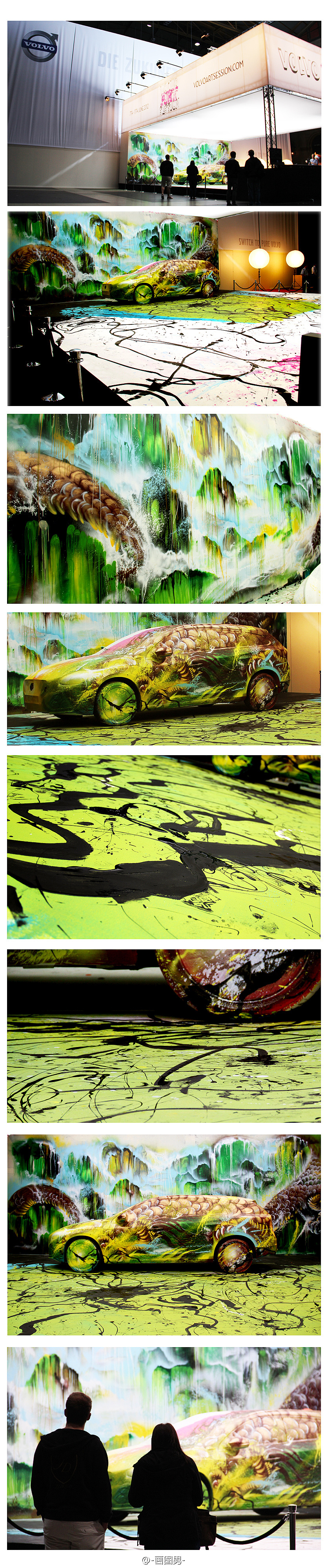 现场创作时播放了从中国带去的专辑“龙鼓”,7小时的创作里跟着中国鼓乐节奏作了一次新感觉的即兴现场创作,<br>把体内翻滚的血液转化为墙壁上流淌的喷漆,配合中国鼓音的每一个节拍发挥能更快找到在佛山本身创作时的一切感觉!