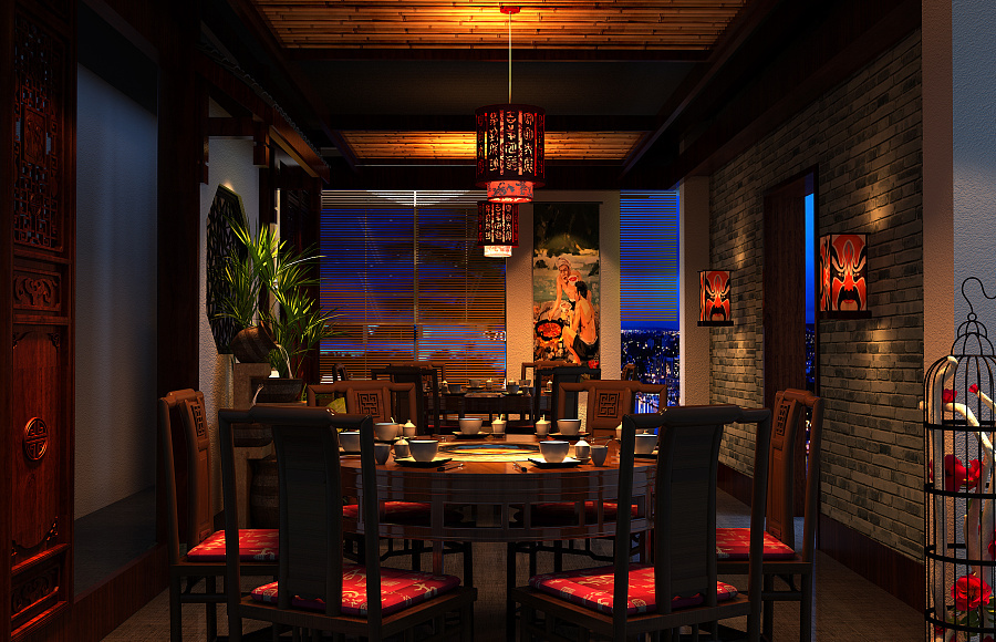 成都复古火锅店设计效果图-火锅店装修