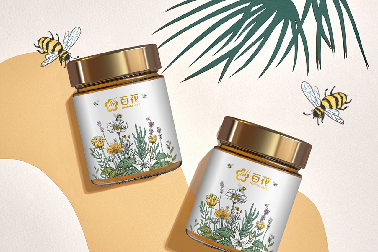 百花-蜂蜜插画包装设计