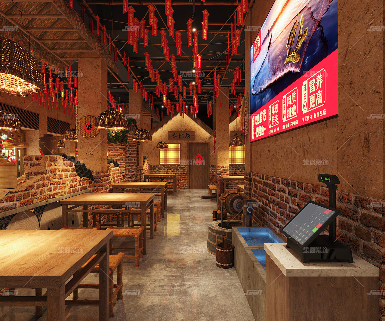 小村冠炖炒土公鸡_中餐厅设计效果图_集恩餐饮设计（图ZMjU1NDQ2OTIw） - 商业空间设计 - 站酷设计师集恩餐饮全案设计原创素材 - 站酷ZCOOL