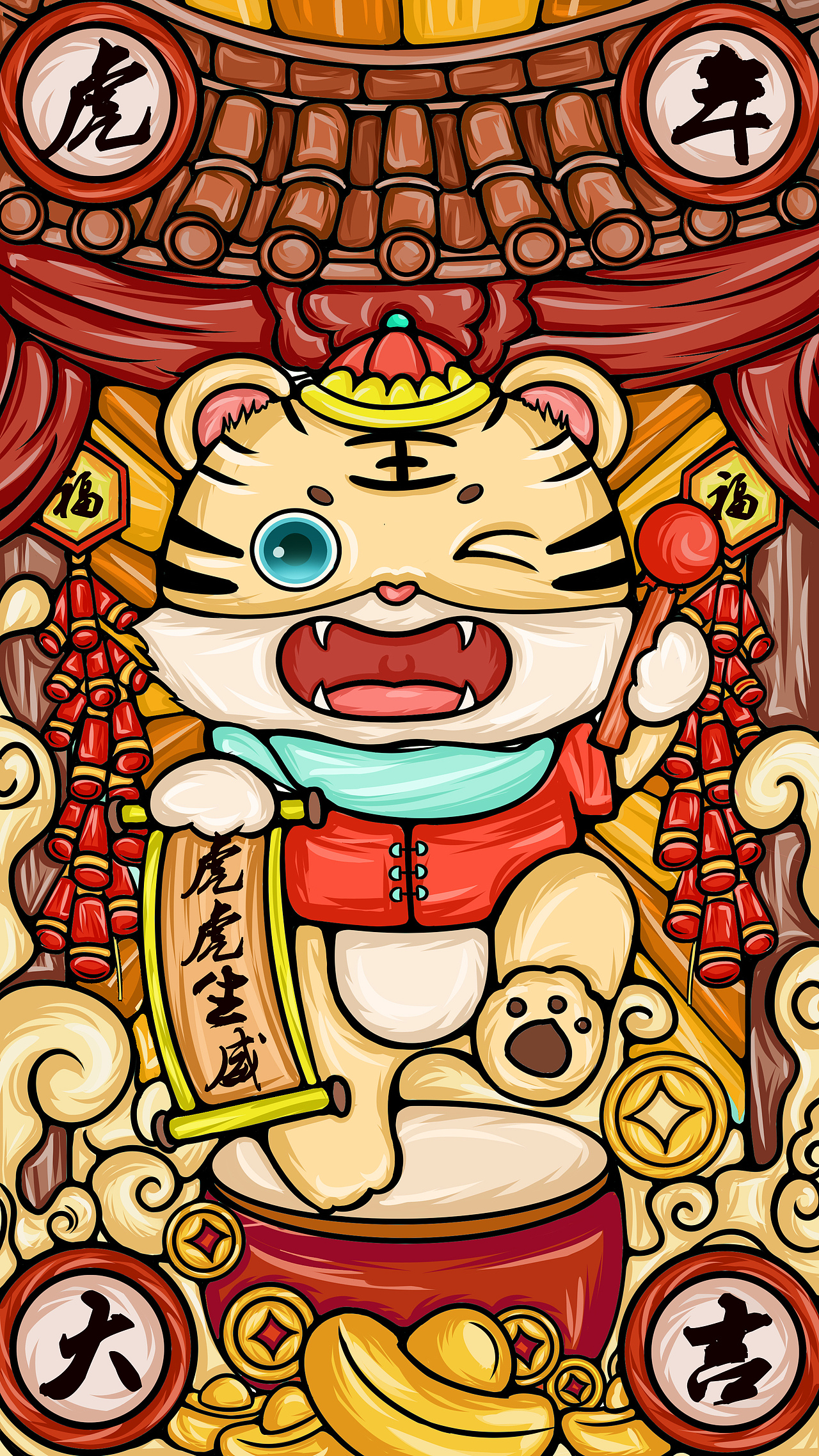 虎年插画国潮（图ZMjg5NjE4MjI0） - 商业插画 - 站酷设计师自由猪肘子原创素材 - 站酷ZCOOL