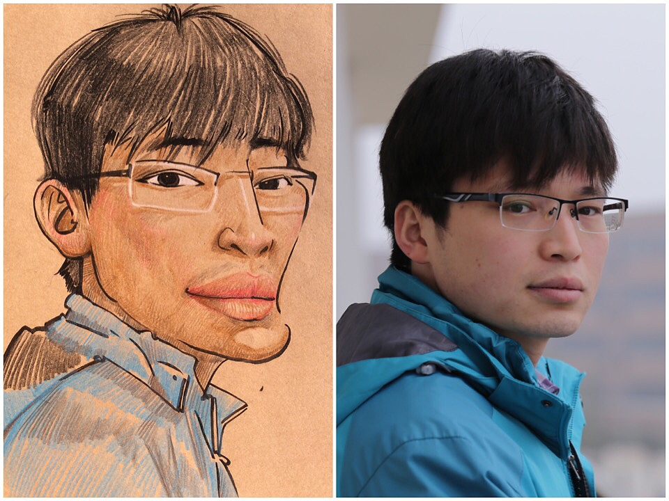 建筑工人彩铅肖像漫画