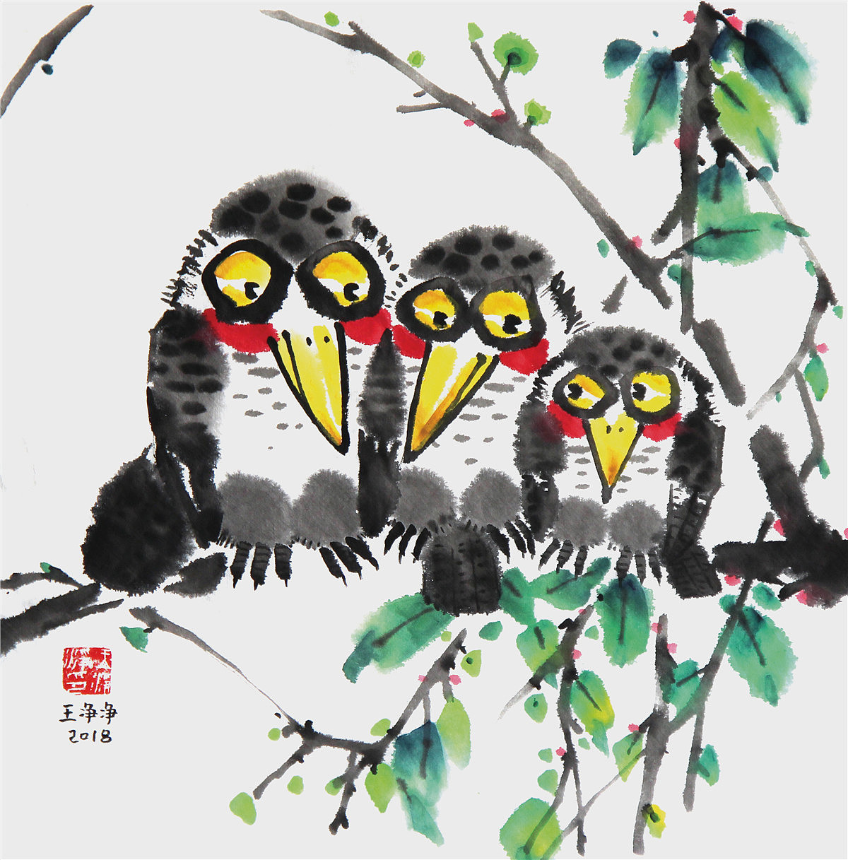 画儿晴天·王净净水墨花鸟插画其乐融融系列 - 原创作品 - 站酷(zcool