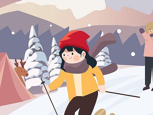 冬天女孩滑雪