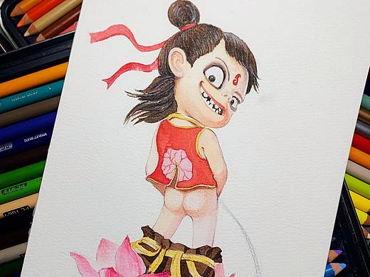 水彩手绘 哪吒之魔童降世 