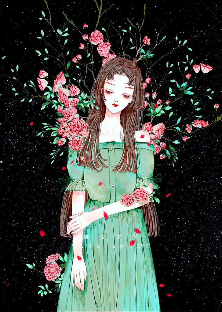 黑色背景少女系列壁纸