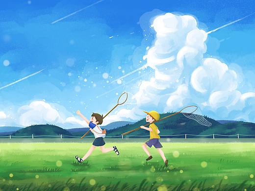 二次元蓝天白云插画约稿