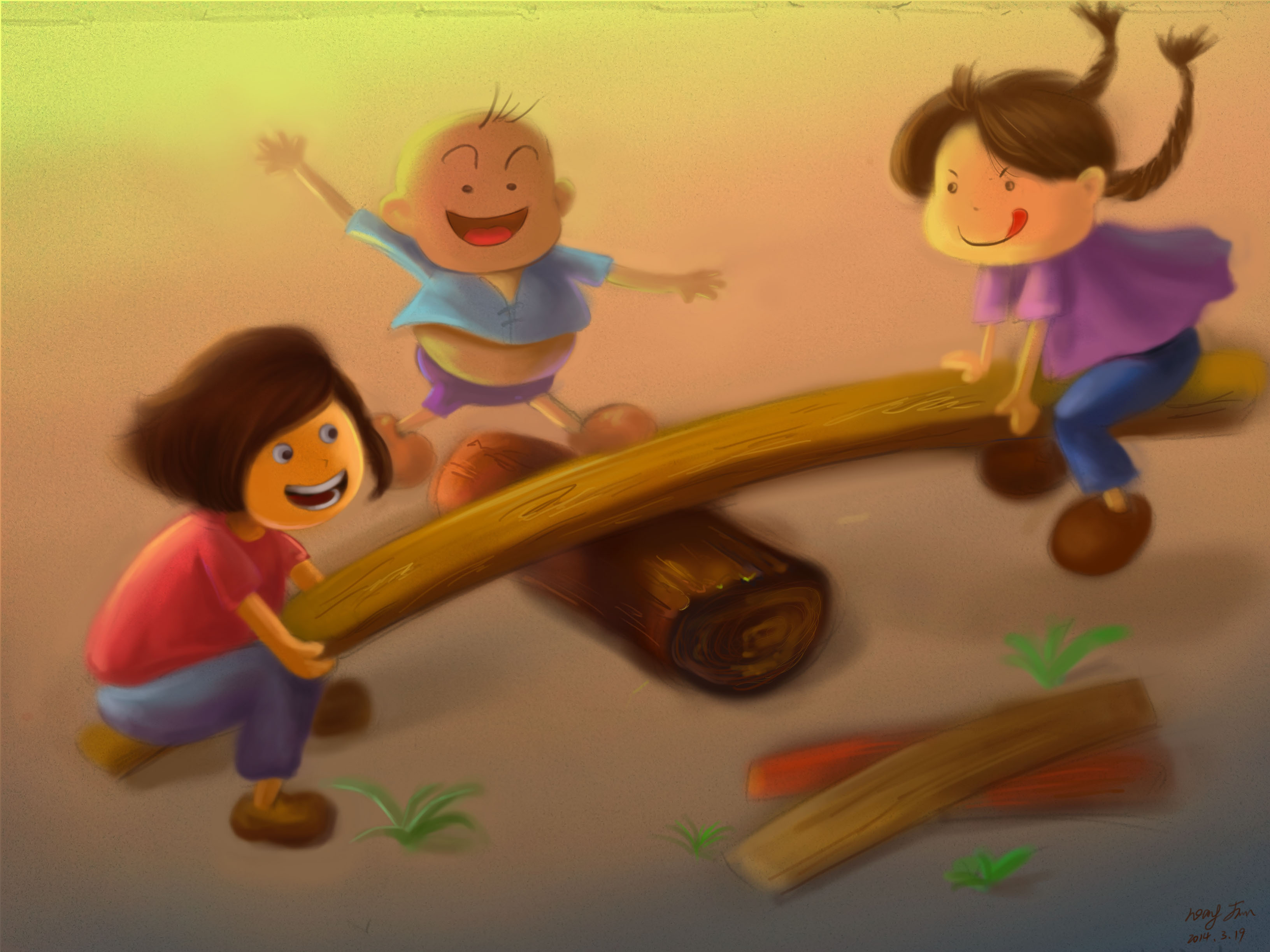 快乐儿童玩跷跷板高清摄影大图-千库网