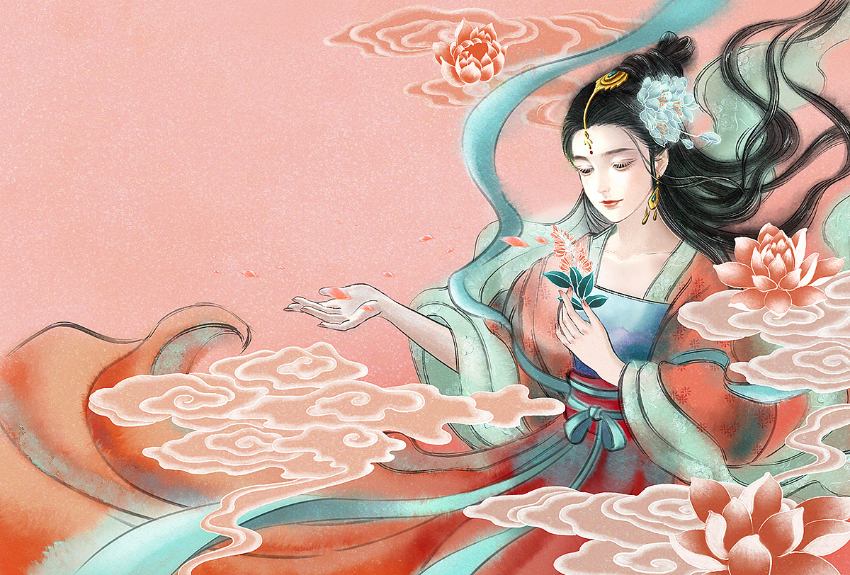 38女神节洛神礼盒——插画（图ZMTk4NTc3MDg4） - 商业插画 - 站酷设计师落樱若雪原创素材 - 站酷ZCOOL