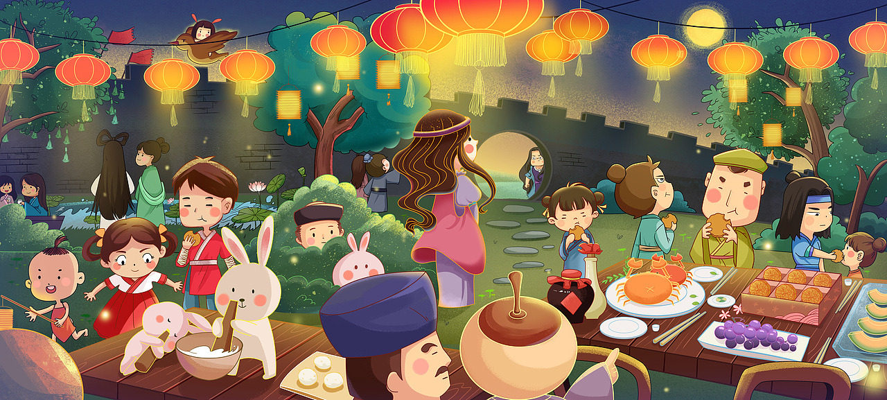 中秋节的晚上（图ZMjYxMzYwMjYw） - 商业插画 - 站酷设计师春秋笔绘原创素材 - 站酷ZCOOL