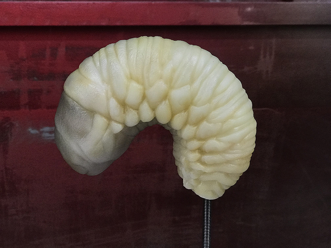 3D打印后出模具,翻制成硅胶材料上色。