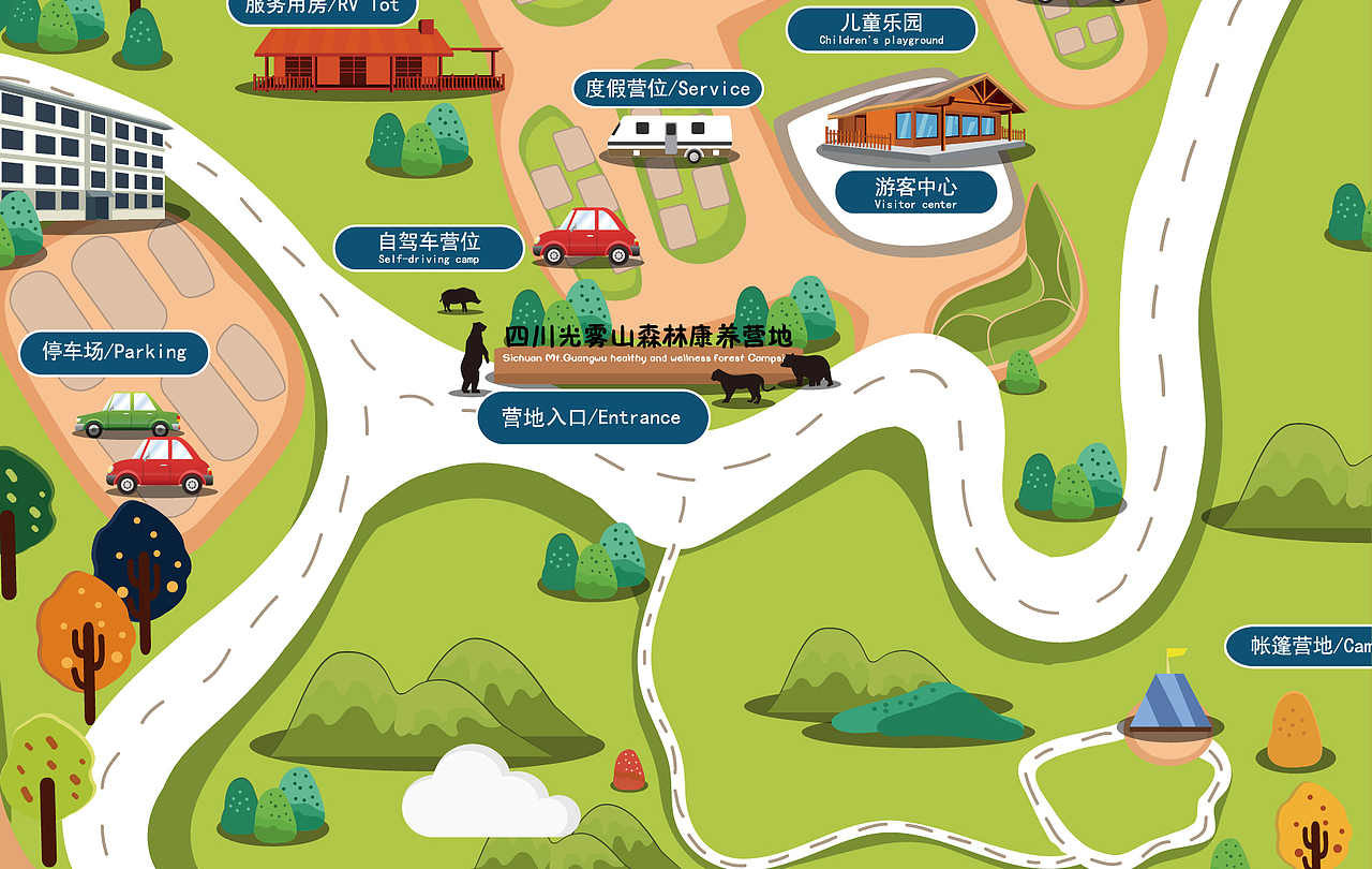 四川光雾山森林康养营地卡通手绘地图