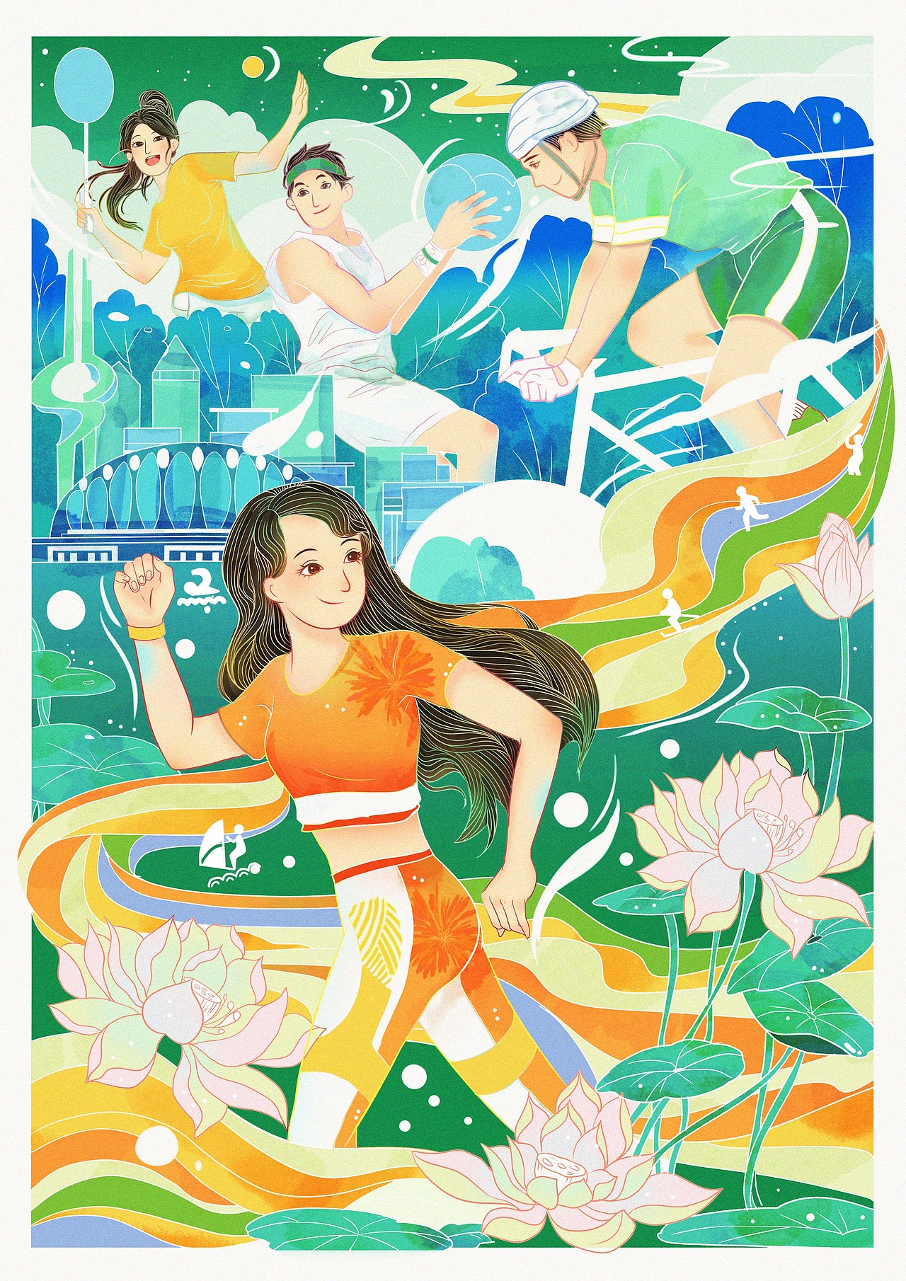 体育类国潮插画