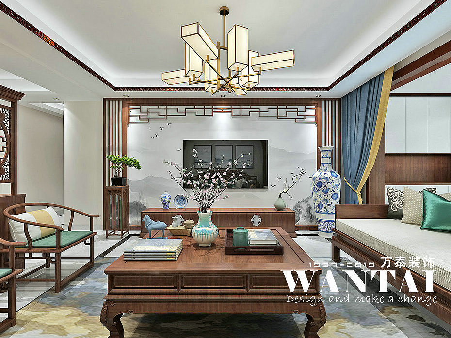 泰安装饰公司万泰装饰卧龙大观139m²新中式装修效果图