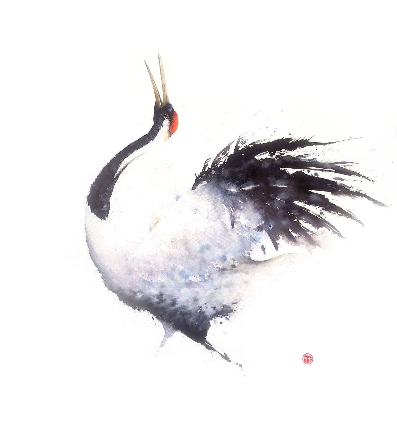 【一行写意水彩画】黑颈鹤——云在青天水在瓶（图ZMTQ1ODk1NzI0） - 绘画 - 站酷设计师一行EXE原创素材 - 站酷ZCOOL