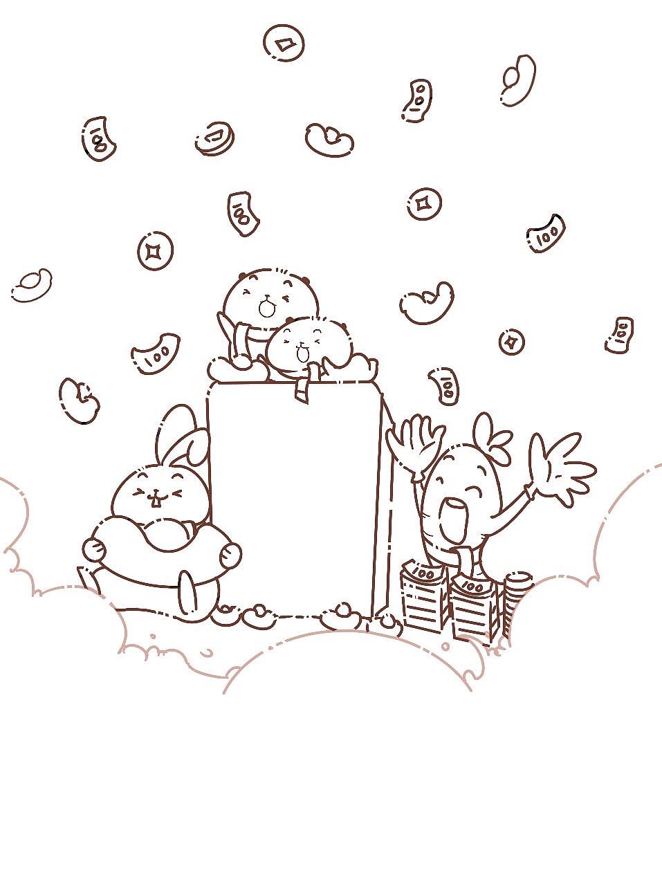 龅牙兔与胡萝卜携手小黑与小白的拜年红包封面