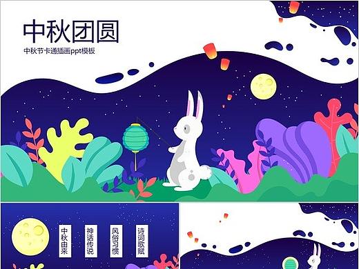 中秋团圆中秋卡通插画PPT模板