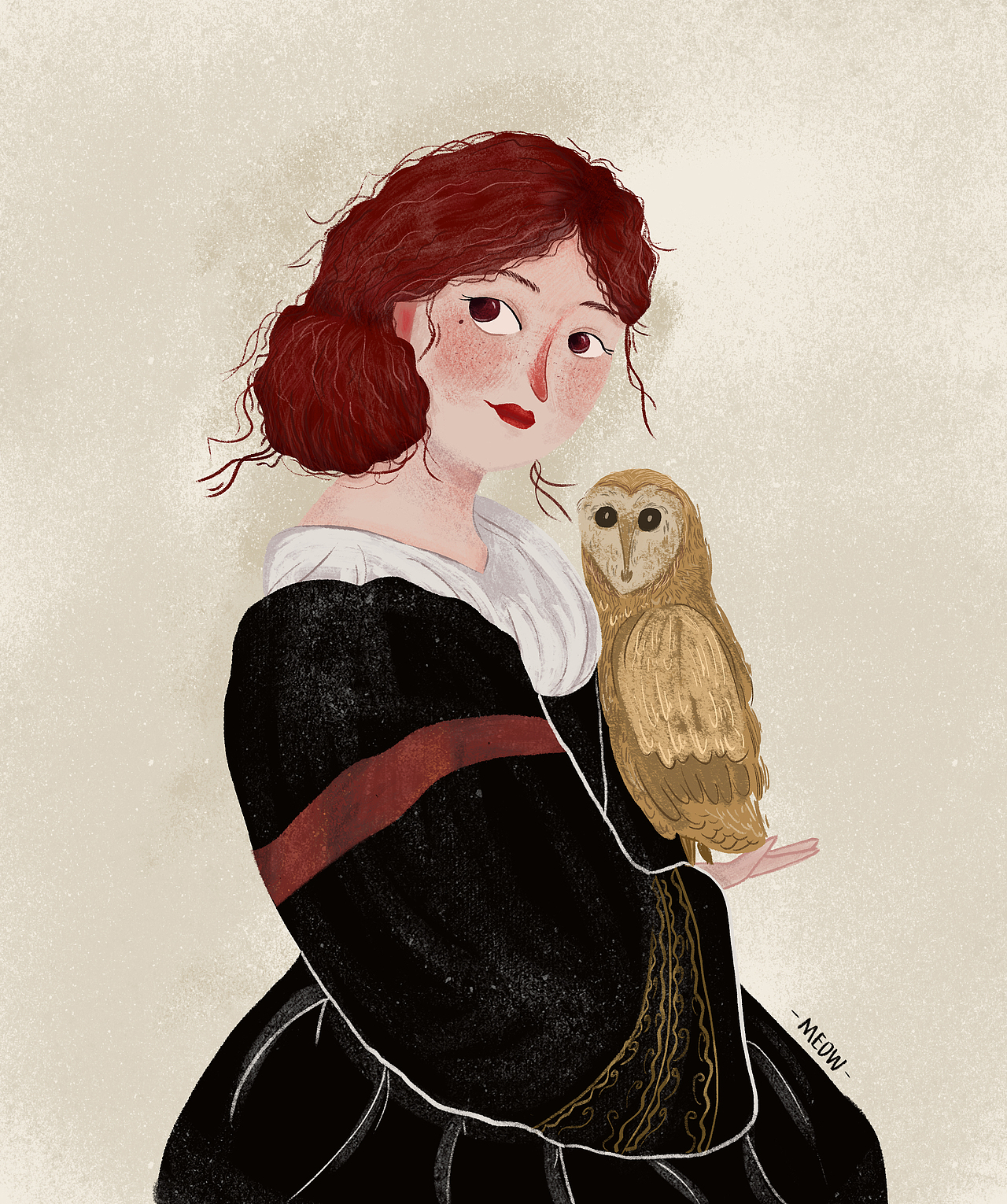 少女和猫头鹰