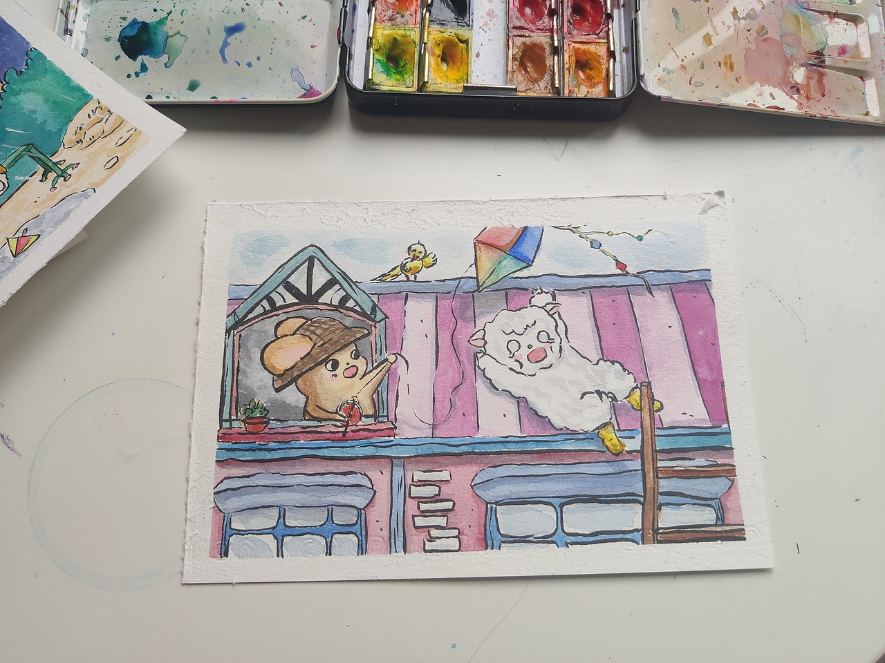 2020.6.10  小羊喜欢放风筝,有一天风筝落屋顶上了