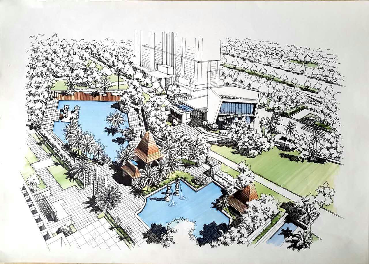 景观手绘鸟瞰图