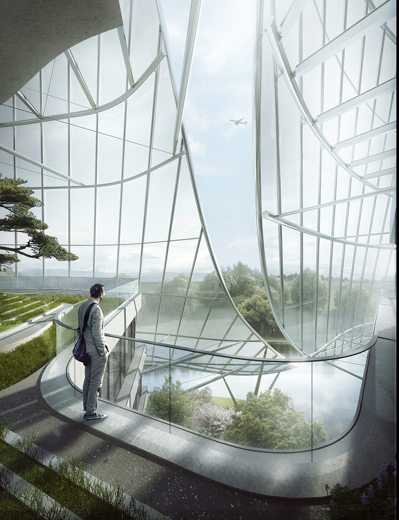 内部与外部环境连接,将研发中心的公共交流从室内延伸到室外花园,为员工提供轻松 的氛围和场所,同时具有很强的向心力。