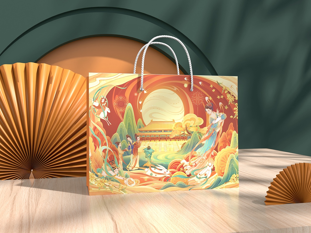 原创【盛世中秋】中秋节国潮手绘礼品包装插画