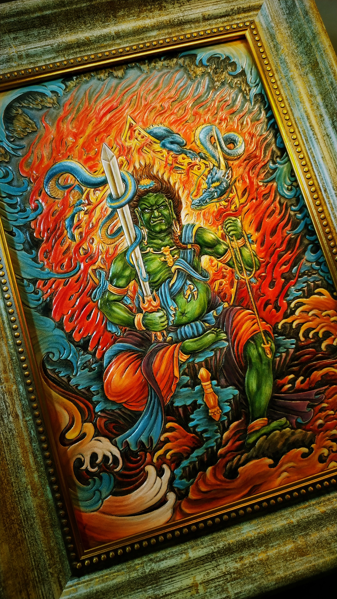 手工皮雕不动明王手工皮具