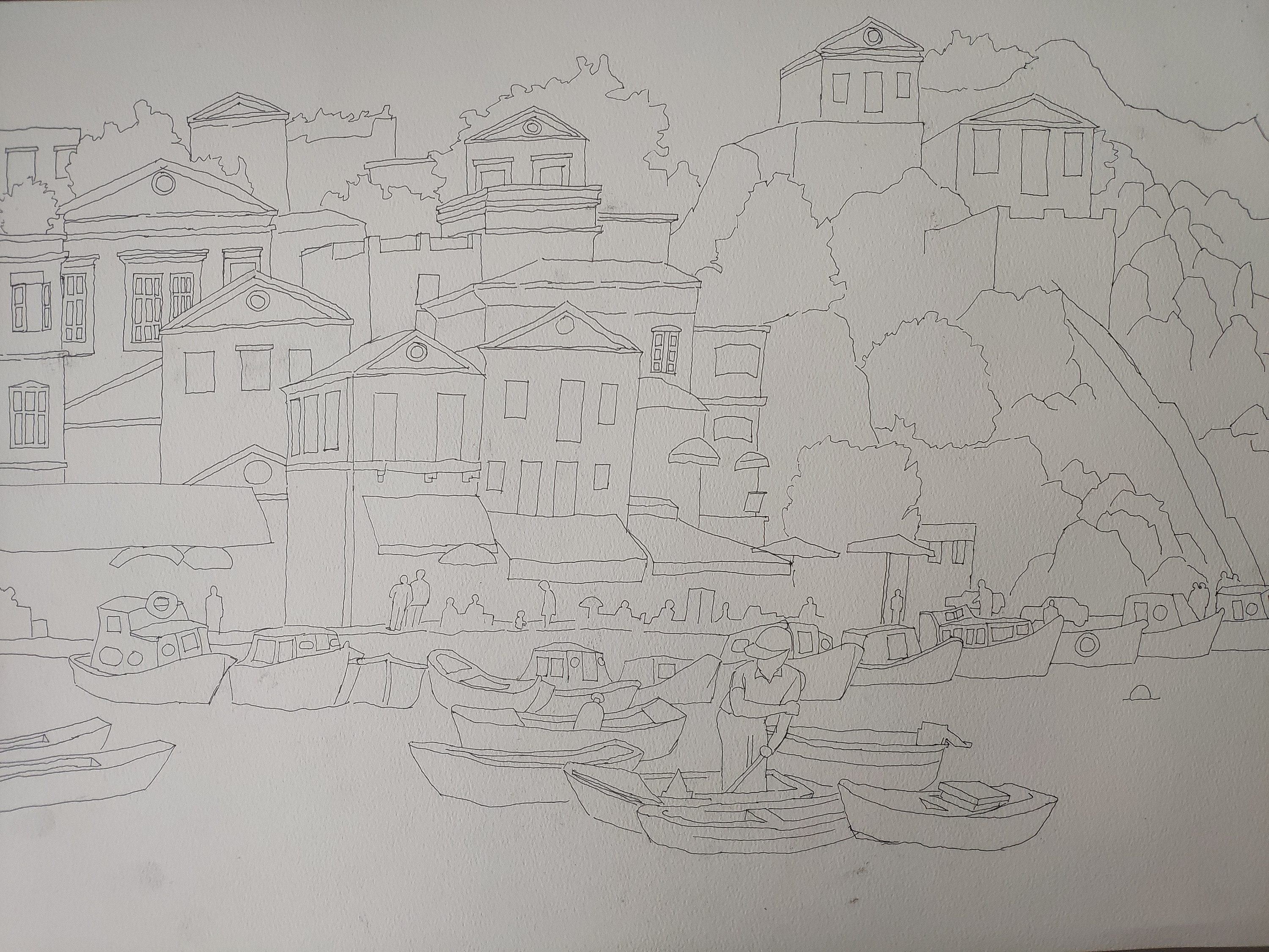 画一幅海滨小城简笔画图片