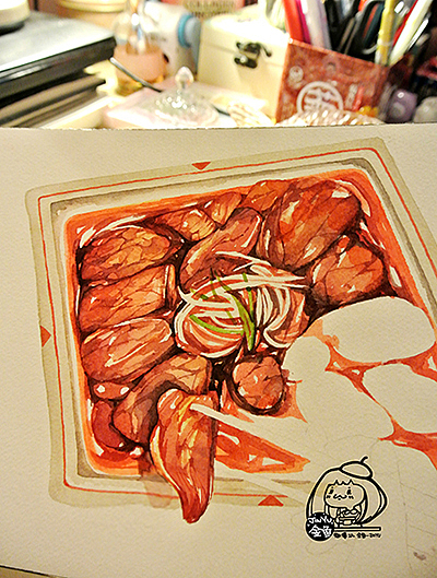 手绘美食——水煮牛肉（图ZMTA1Nzk0ODg=） - 商业插画 - 站酷设计师金鱼酱JINYU原创素材 - 站酷ZCOOL