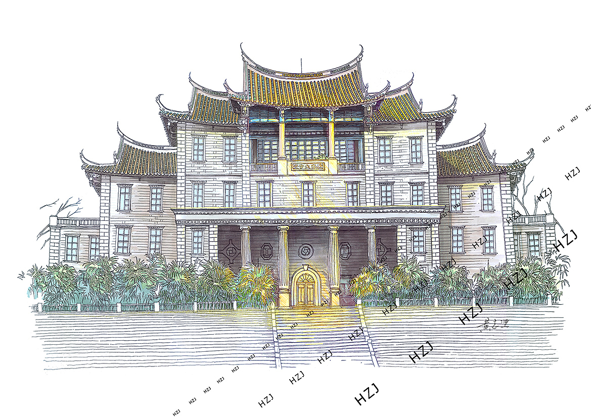 厦门大学手绘 建南大会堂（图ZMTU0Njg4NTUy） - 绘画 - 站酷设计师H志坚原创素材 - 站酷ZCOOL