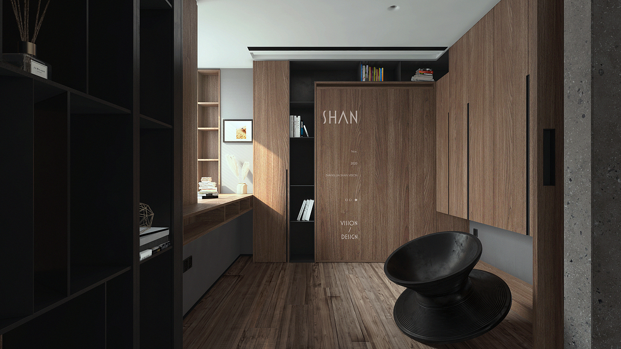 SHAN丨暗调系单身住宅设计及效果表现（图ZMjM0NjUwOTA4） - 家装设计 - 站酷设计师聿亘丨SHAN原创素材 - 站酷ZCOOL