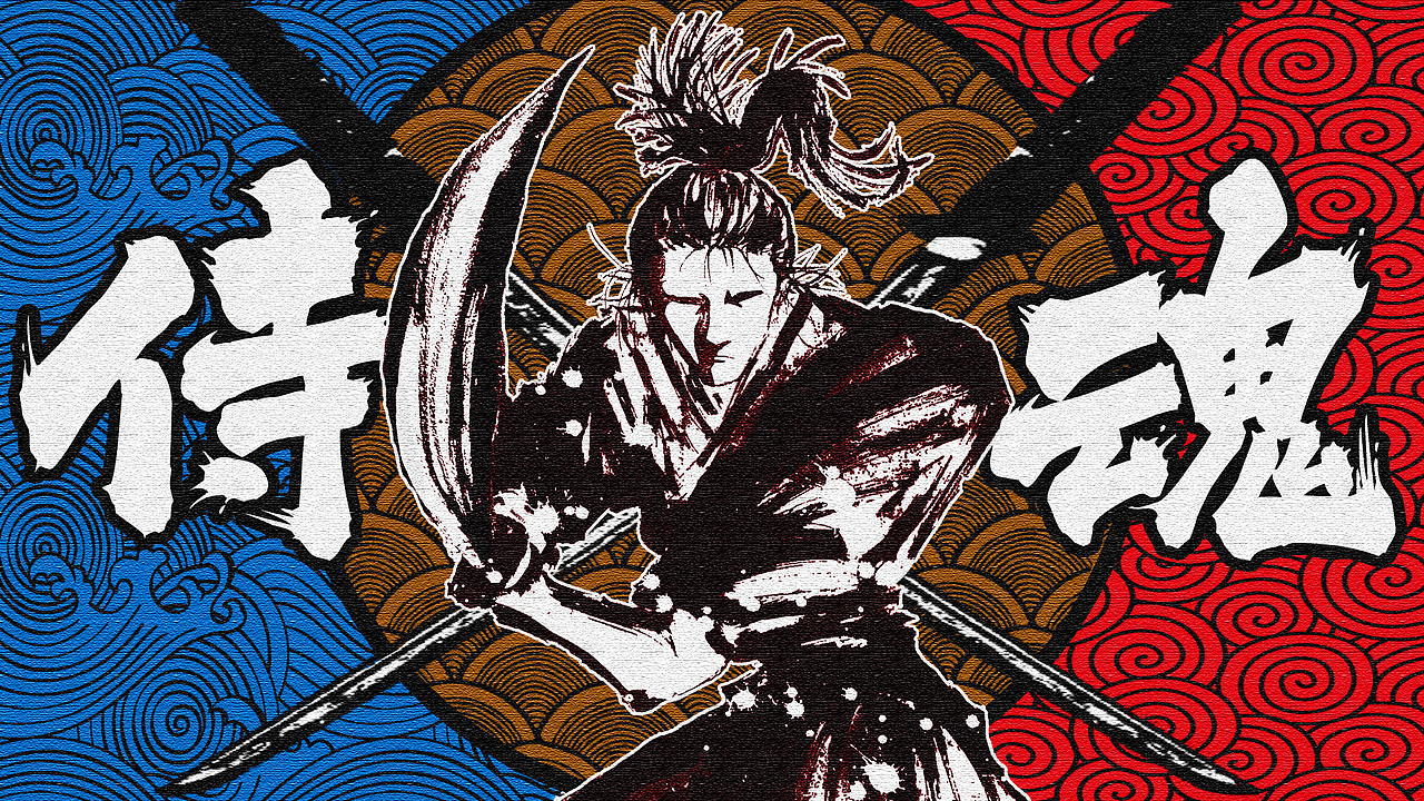 ps 初学者 入门作品展示 日式风格 樱花与武士