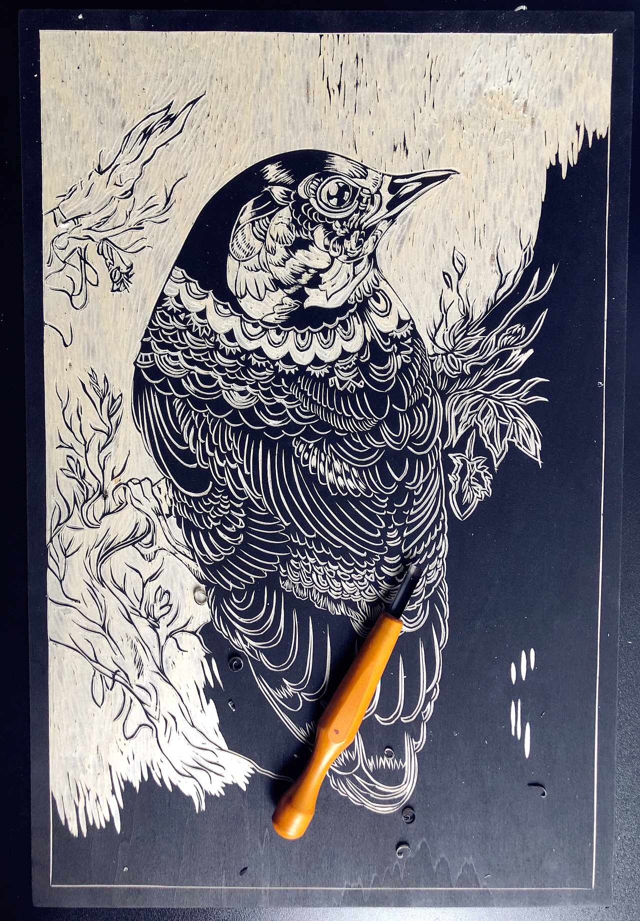 纯手工木板画鸟类