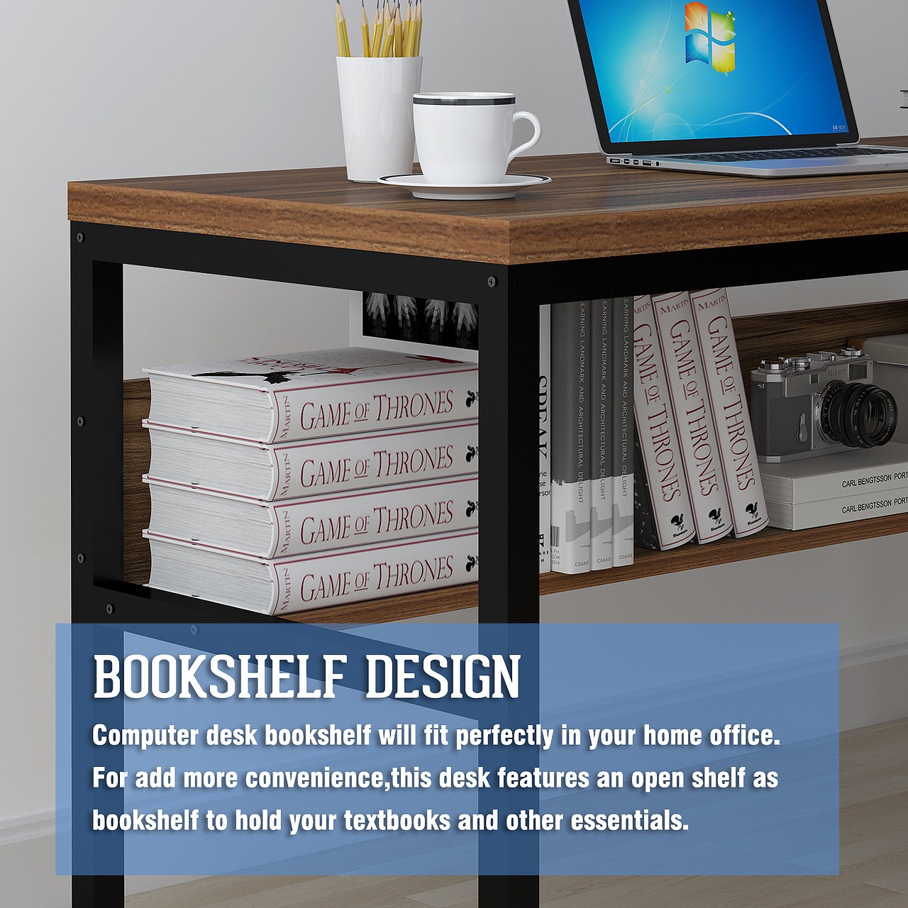 COMPUTER DESK WITH BOOKSHELF | ELEGANT | 亚马逊
