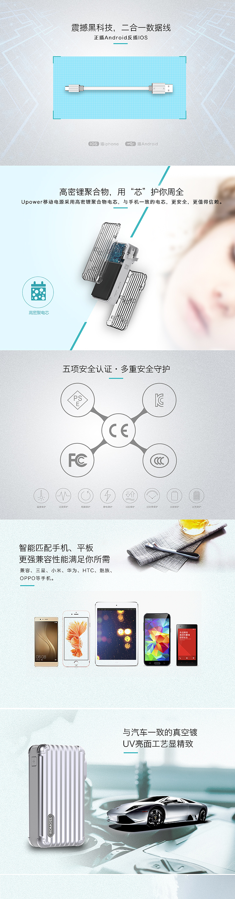 移动电源 充电宝 销售页面 详情页 海报 旅行 商务 时尚