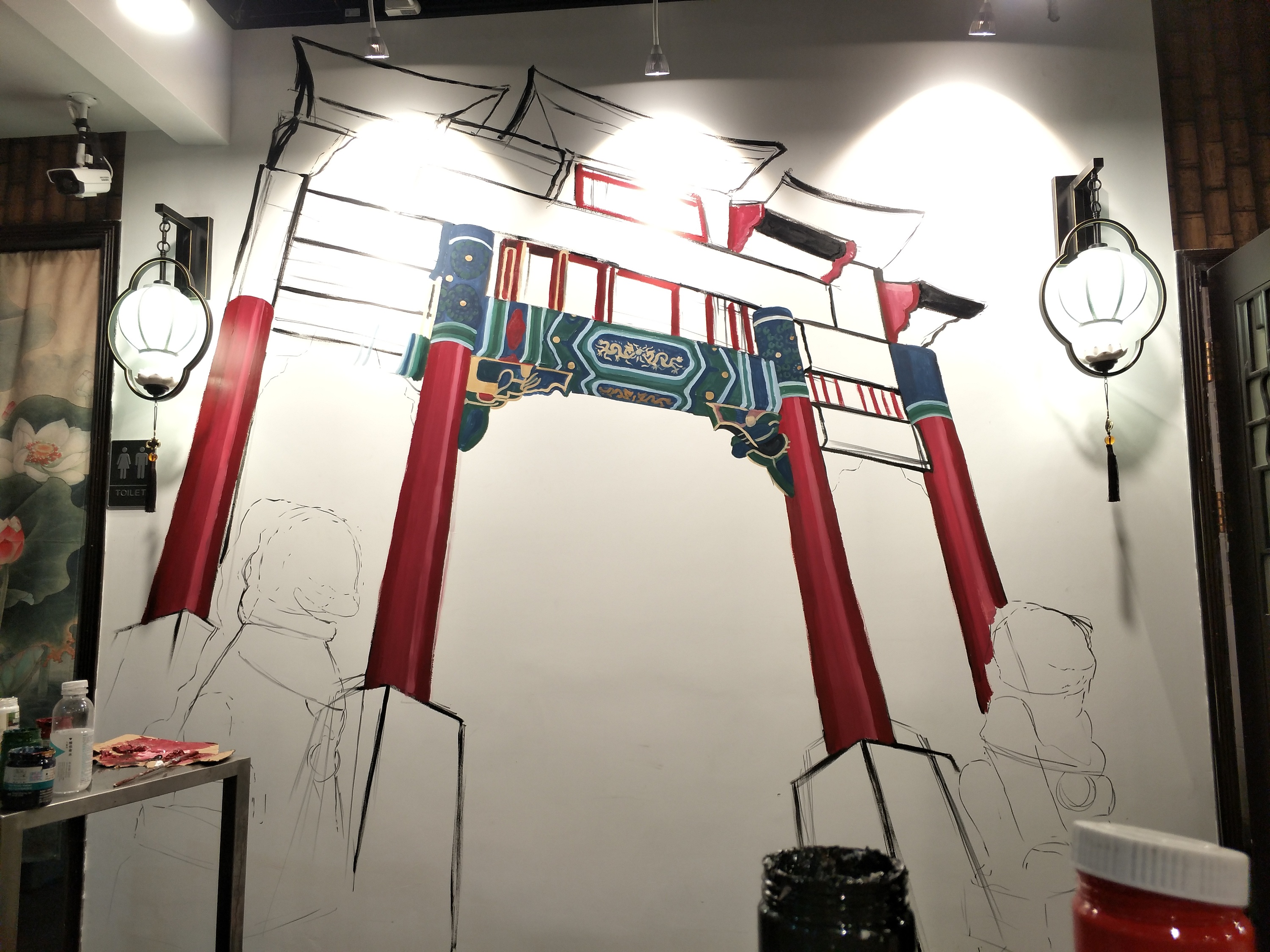 通一顺火锅店老北京风格墙绘