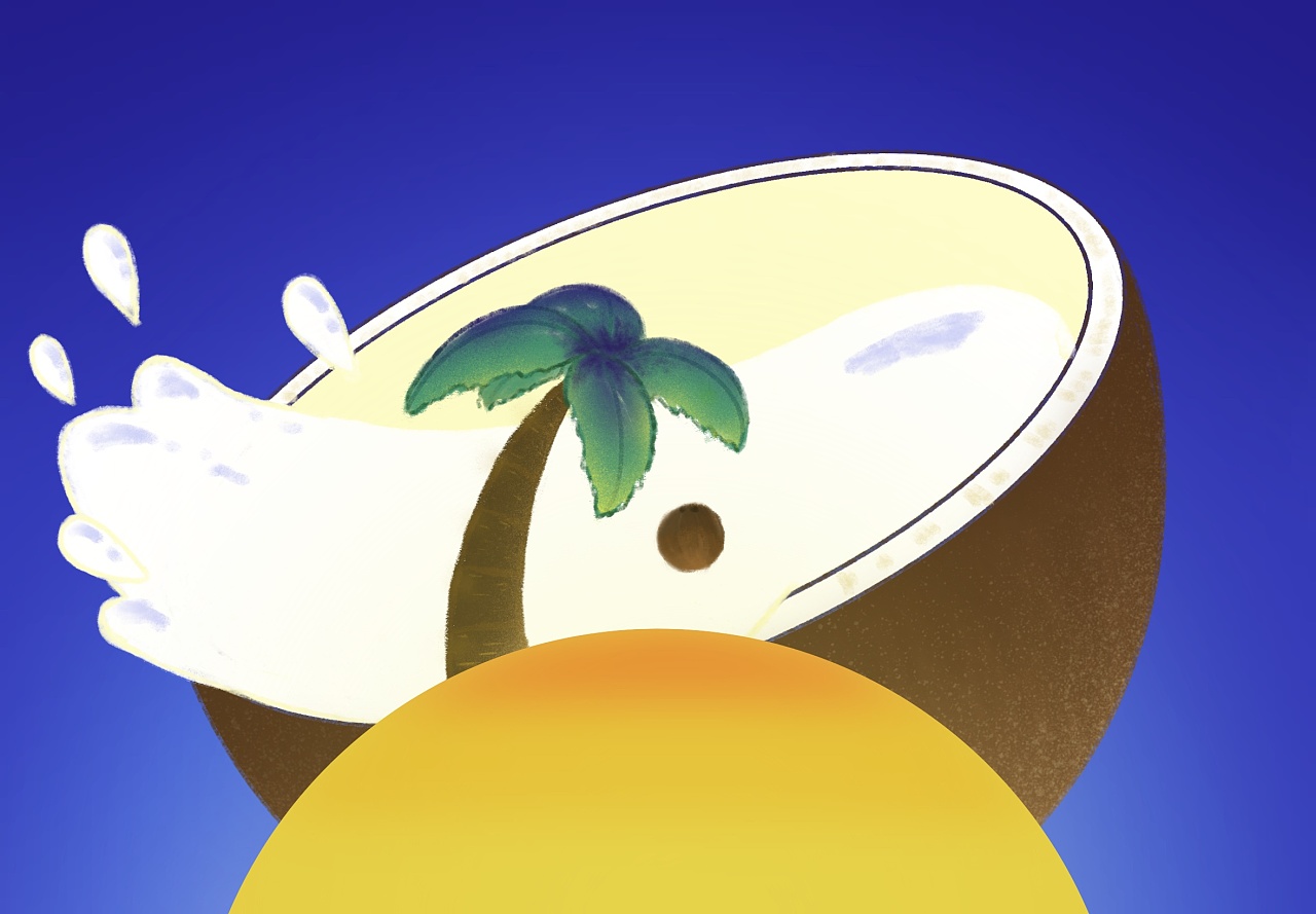 喝一杯甜甜的椰奶吧|插画|商业插画|冒险的小小达