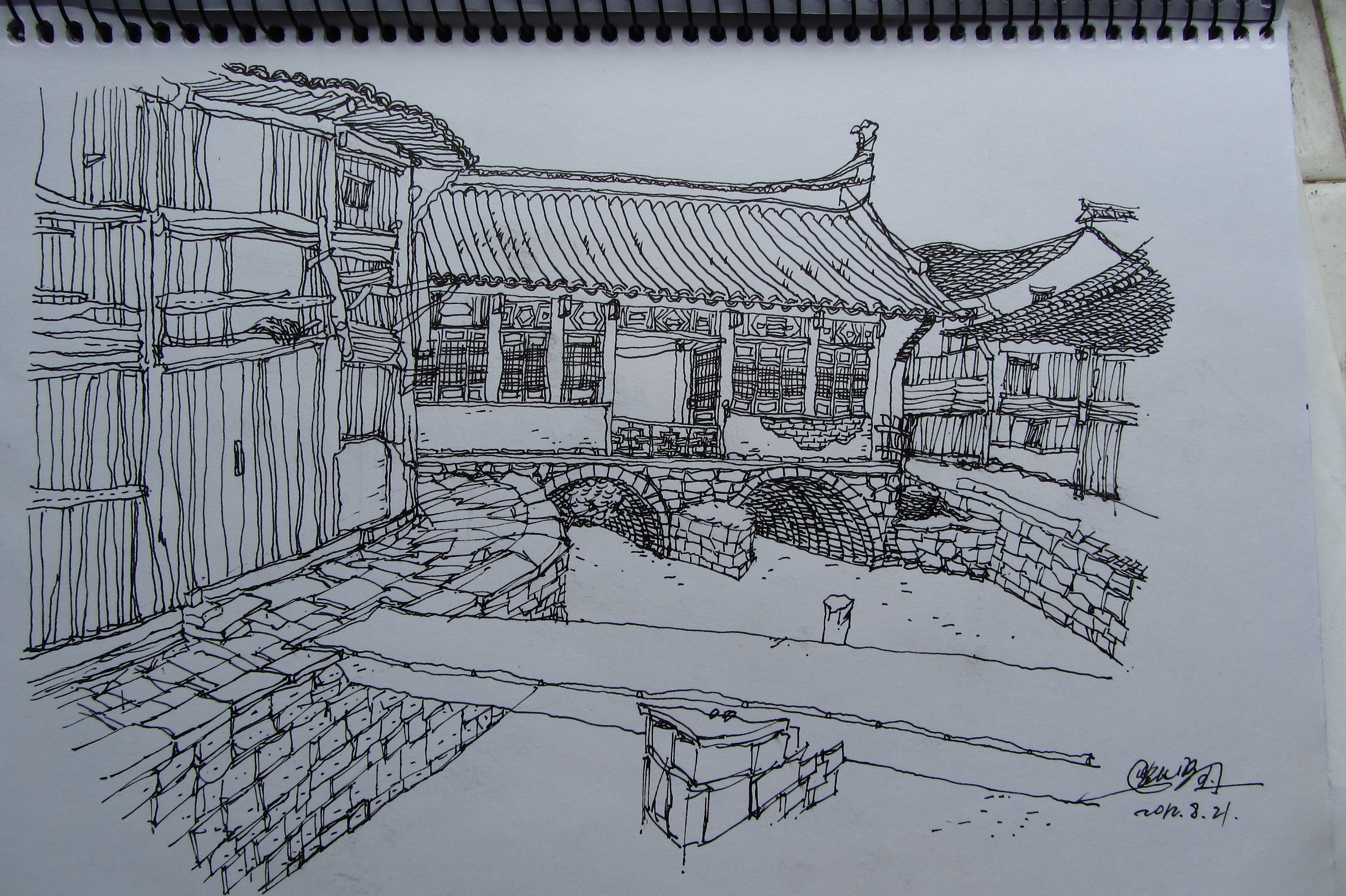 钢笔画建筑风景手绘线稿