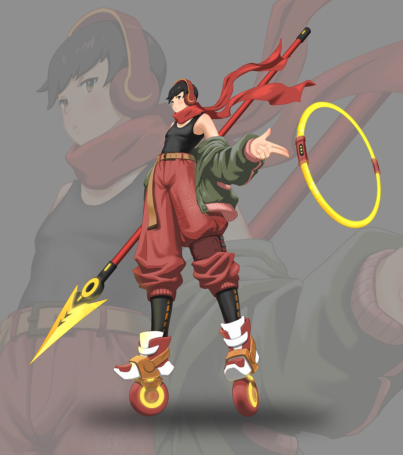 我没有吧哪吒设计成传统的造型,而是结合了现代的时尚元素,再把哪吒的