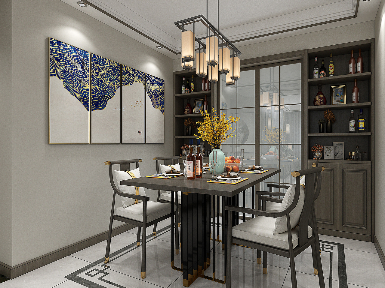 新中式客餐厅（图ZMjcyMTUzMDgw） - 建筑/空间 - 站酷设计师效果图对先生原创素材 - 站酷ZCOOL