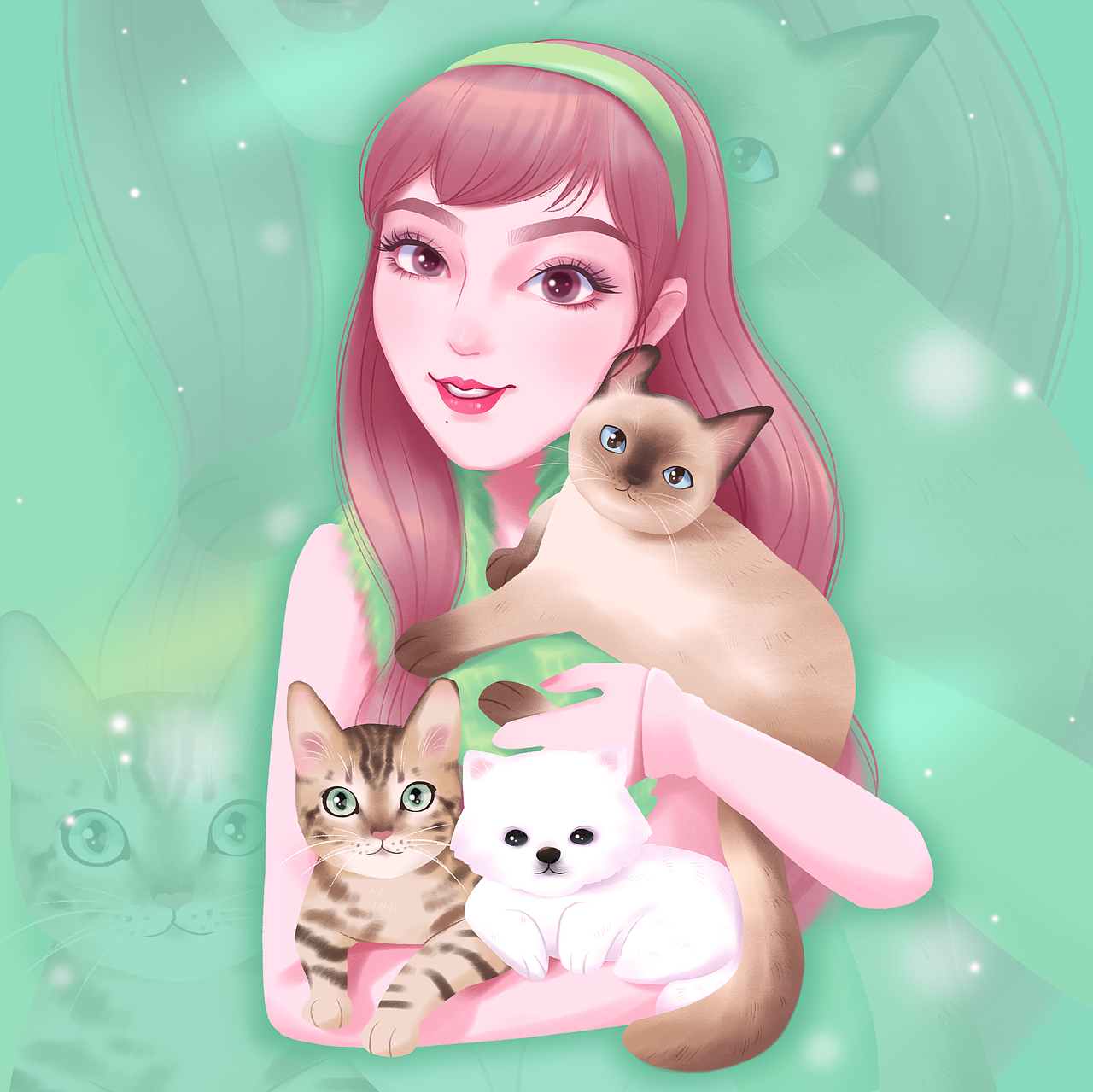 她和她的猫咪们（图ZMjA2NjgyMTE2） - 艺术插画 - 站酷设计师梦铺子原创素材 - 站酷ZCOOL