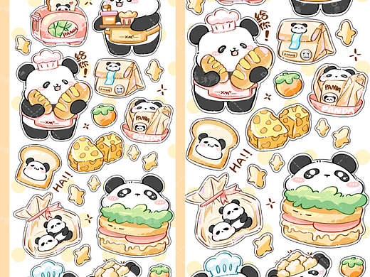 原创贴纸设计|甜品店熊猫|待出