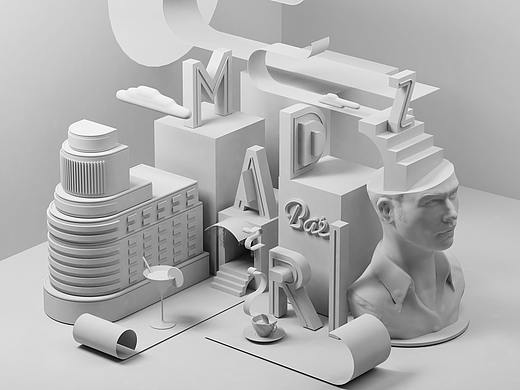 C4D时尚空间白模渲染