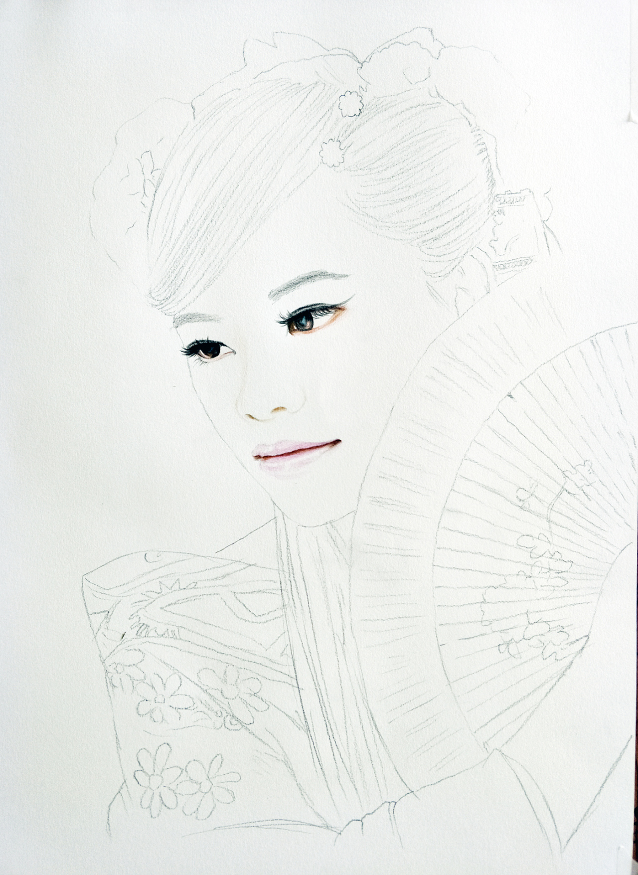 彩铅古装美女肖像画---叶青(过程)