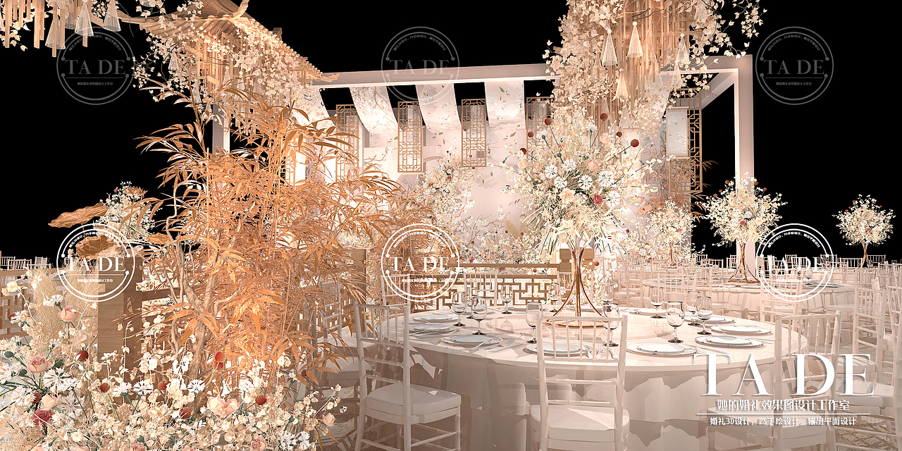 她的婚礼设计工作室 | 新中式3D婚礼设计效果图（图ZMjMwNTk4OTc2） - 舞台美术 - 站酷设计师她的婚礼设计原创素材 - 站酷ZCOOL