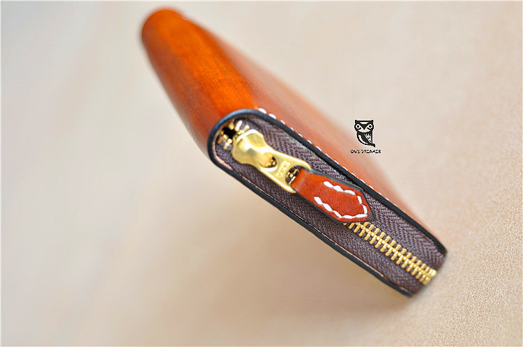 头层牛皮植鞣拉链手包 风琴手拿包 钱包 手工皮具