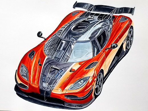 汽车手绘 马克笔彩铅手绘 柯尼塞格agera-xs