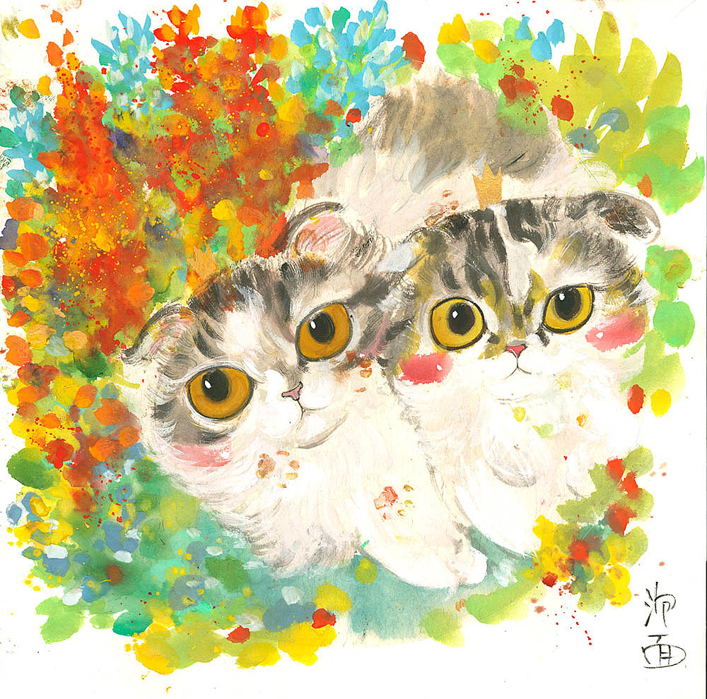 一组水墨猫咪